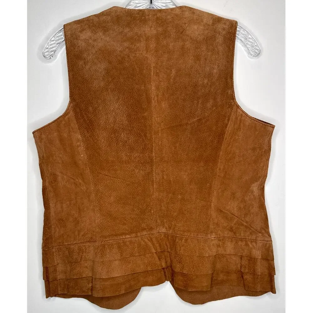 Chico’s Suede Leather Vest Brown Scalloped Hem western cowgirl Size 1 Medium